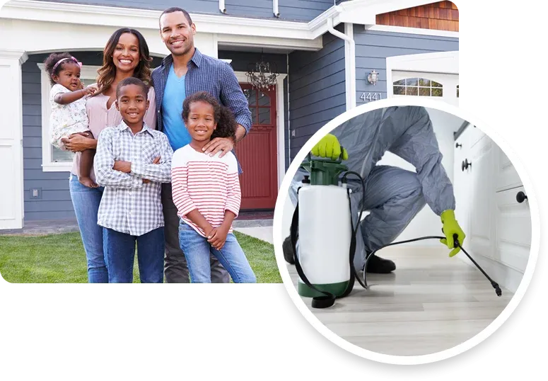 happy family standing outside of their pest free home