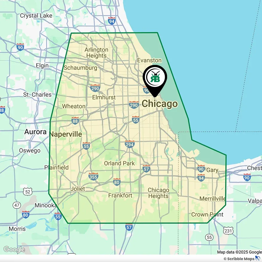 R.B. Pest Solutions Service Area Map Chicago, IL